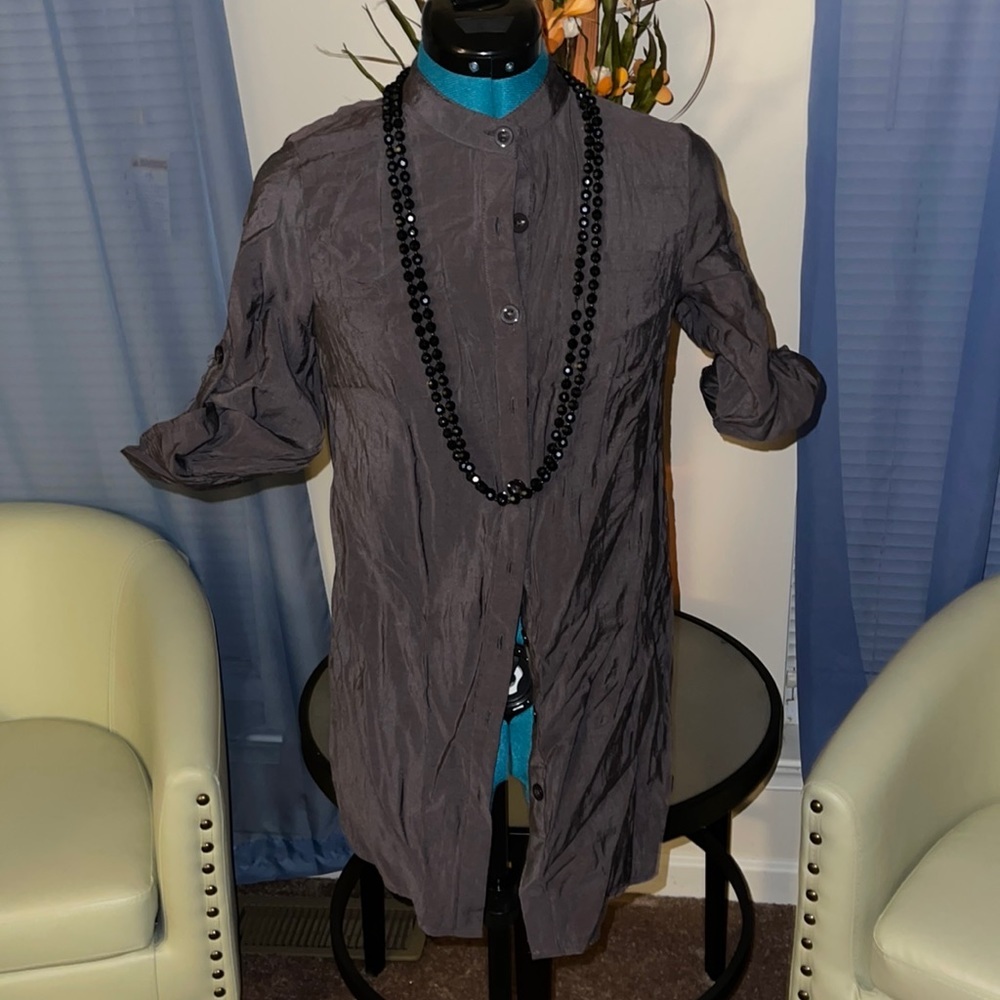 Oboe | Slate Gray Quarter Sleeve Button Up Top​